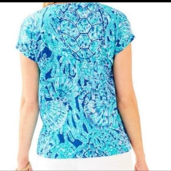 Lilly Pulitzer Daley Tee in capri teal pop toruga time size small - Picture 2 of 6